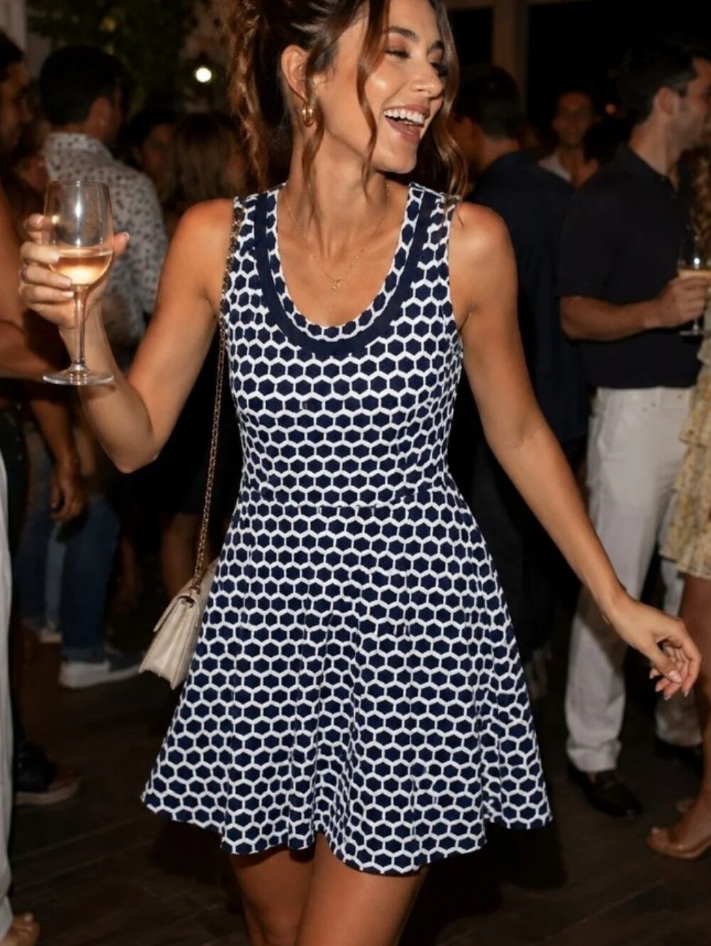 Pixley Stitch Fix Navy & Ivory Honeycomb  Sleeveless Party Club Dress L